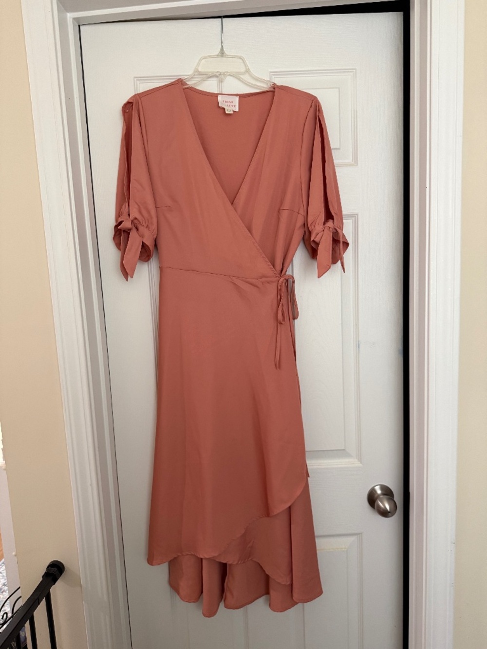 Apricot Wrap Dress, Midi Length, Split Sleeves, Size L, NWOT
